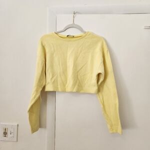 Zara Yellow Ribbed Crop Sweatshirt with Long Sleeves